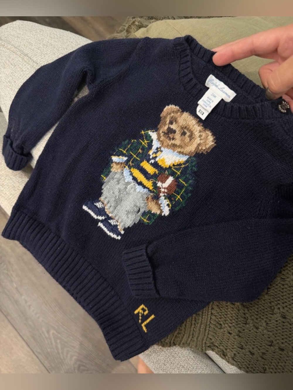Ralph Lauren Navy Polo Bear Crewneck Sweater 24m